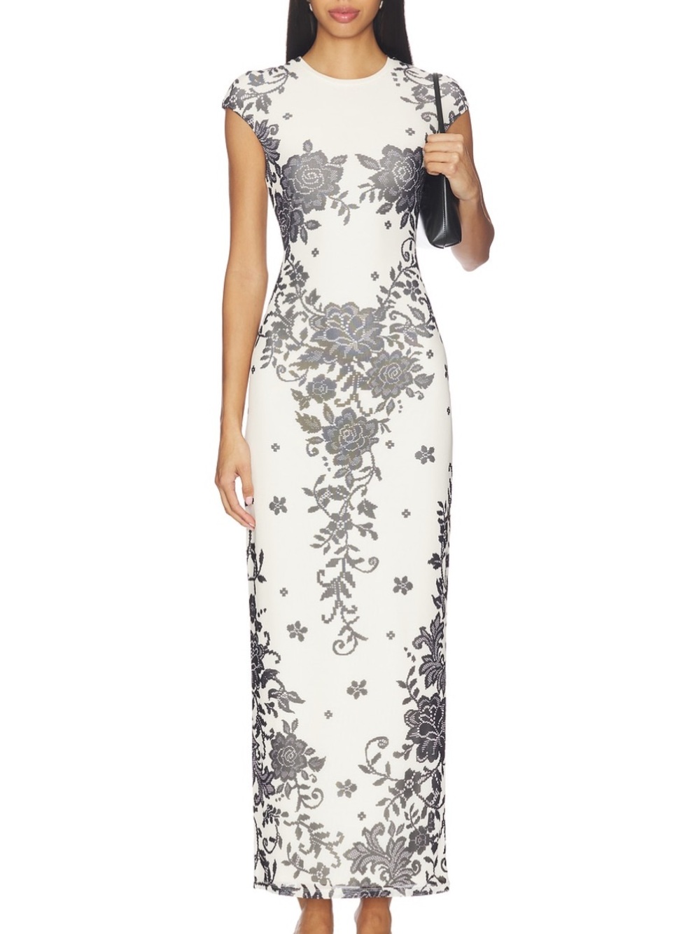 AFRM Cody Maxi Dress in White and Gray Floral Lace
